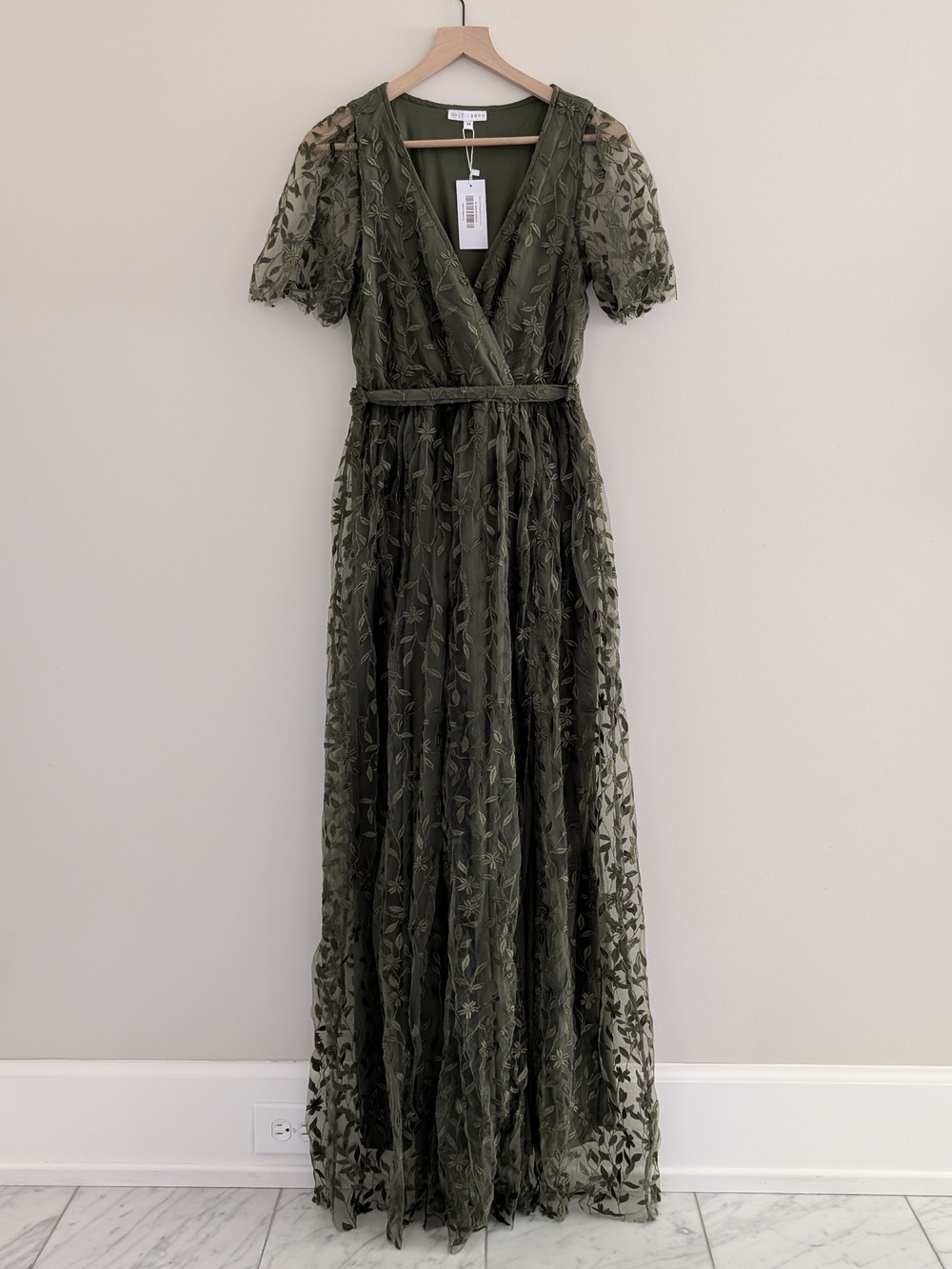 Baltic Born Olive Green Marseille Embossed Maxi Dress